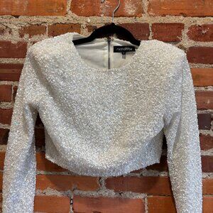 Retrofete White Sequin Long Sleeve Cropped Top